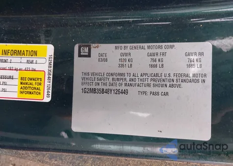 2008 Pontiac Solstice из США, поврежденный, VIN 1G2MB35B48Y126449